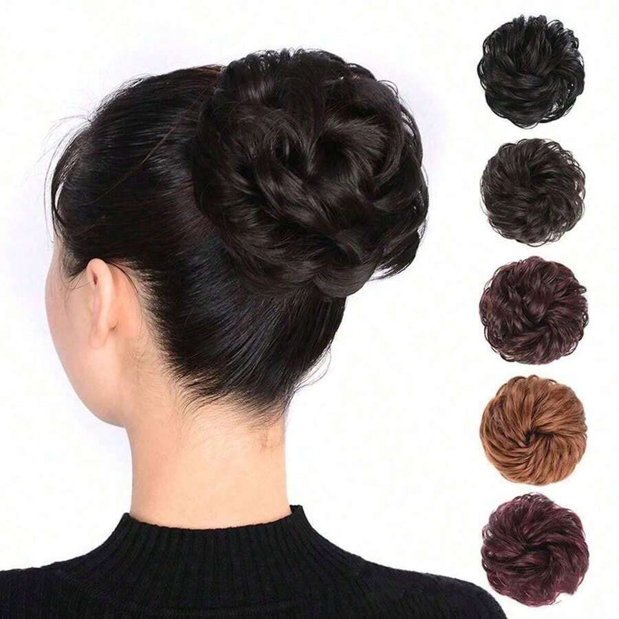 1 pieza Accesorio decorativo para el cabello, extensión de moño natural para uso diario, fiesta, actuación y disfraz. Accesorio para el cabello: moño esponjoso, cinta elástica, diadema, banda de goma para un aspecto desordenado y elegante. Pelo sintético rizado de alta temperatura con banda de goma - moño tipo dona. Opción ideal como regalo, elásticos para el cabello, sujetadores de cola de caballo, bandas de goma, colas de caballo.