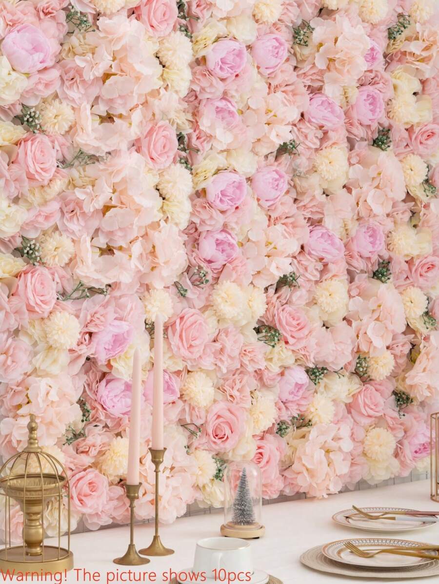 1 pièce Panneau mural de fleurs pour fond de mur de fleurs, panneaux de fleurs artificielles roses et hortensias roses de 12,6 x 12,6 pouces pour décoration murale, décoration de fête, mariage, baby shower/douche nuptiale, Saint-Valentin, cadeau