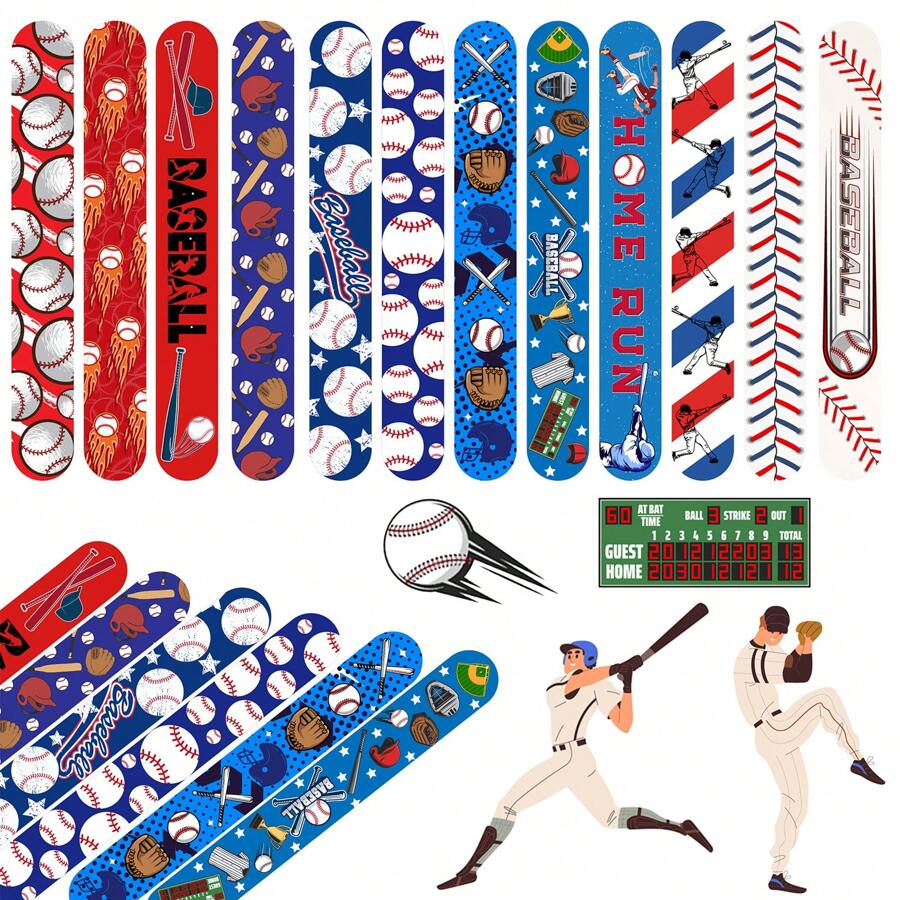 36 piezas Pulseras de presión con elementos de béisbol, pulseras deportivas tipo slap con tema de béisbol para regalos de fiesta de béisbol y cumpleaños