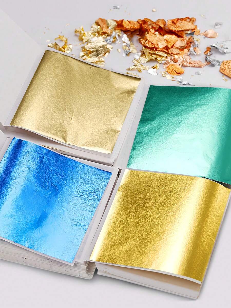 100pcs Imitation Gold Silver Foil Paper Leaf Gilding DIY Art Craft Paper Birthday Party Wedding Cake Decorations Resin Candle Plaster Craft Art Nail Decoration