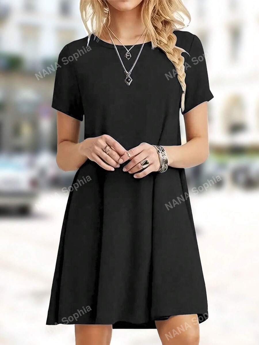 Maglietta casual da donna a maniche corte, abito estivo svasato, copricostume da spiaggia, abito canotta con vestibilità ampia