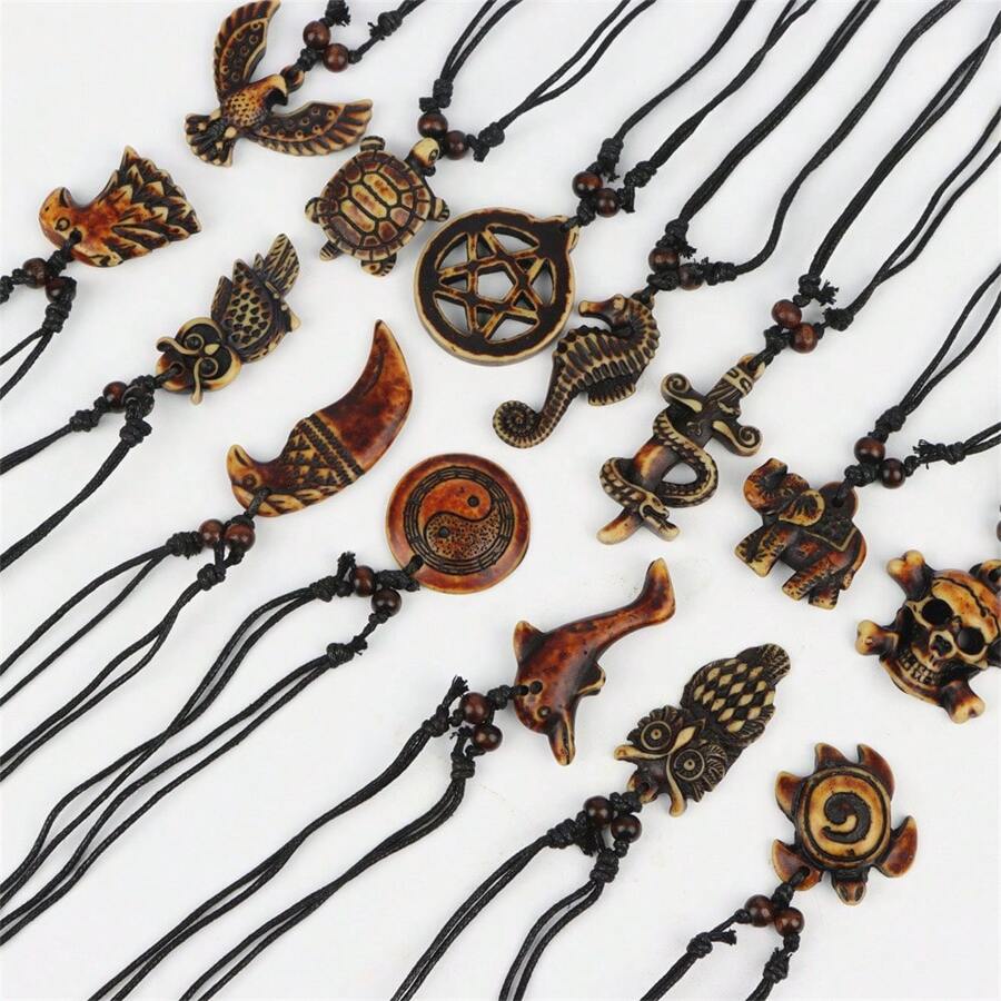 10 pièces/pack Colliers pendentifs en résine vintage avec tortue cool, aigle et dauphin, parfaits pour le port quotidien, les voyages, les fêtes et les cadeaux pour hommes