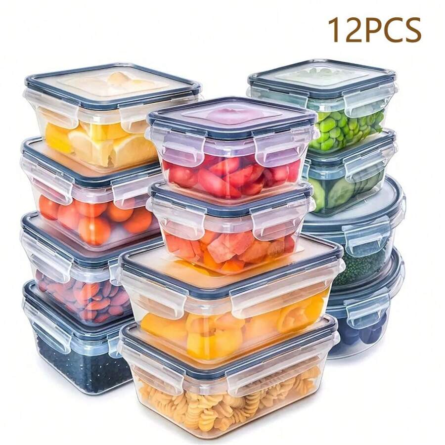 3 pezzi/10 pezzi/12 pezzi Contenitori per alimenti sigillati (possono essere acquistati separatamente), Contenitori per il pranzo quadrati e rotondi per la conservazione in frigorifero, in plastica
