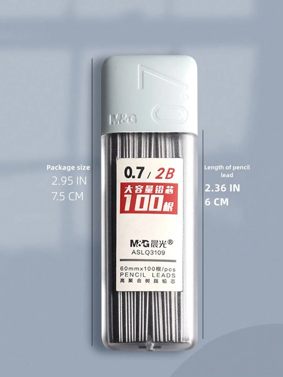 100 peças Recargas de Lápis Automotivos M&G, Alta Capacidade, Inquebrável, Para Lápis Mecânicos 0,7mm 2B, Estudantes e Desenho