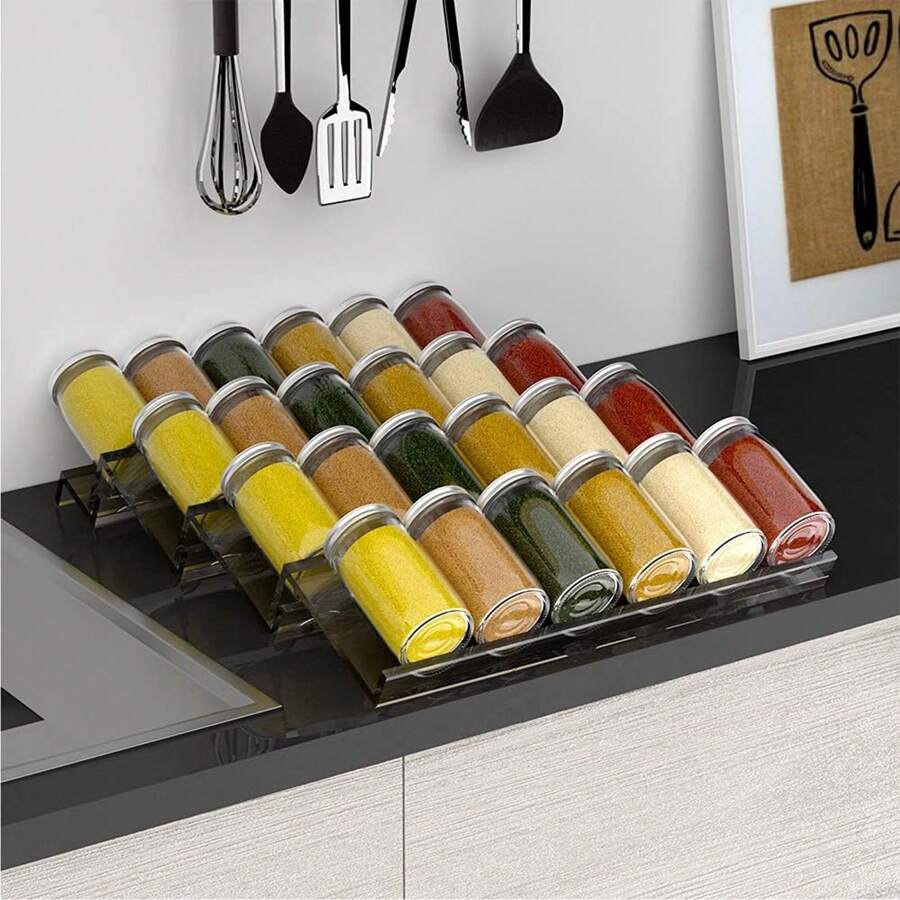 1pc/2PCS/4PCS Spice Drawer Organizer Trays -Expandable, Acrylic, Kitchen Drawers, Spice Jar Rack, Cabinets, Pantry(Jars Not Included)