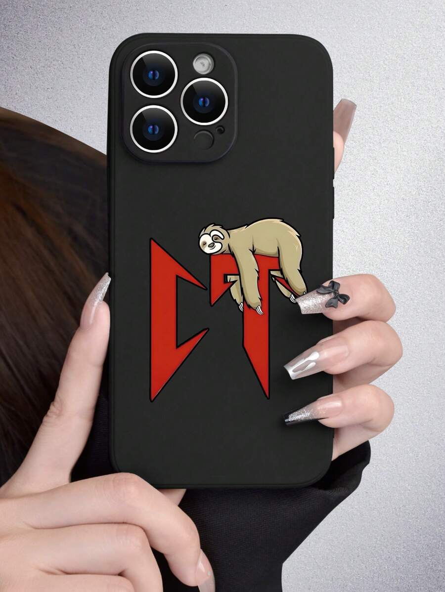 1pc Cute Funny Cartoon Style Black Frosted Case With Slouchy Sloth Pattern, Fully Covered Protection, Dustproof, Waterproof Soft Shell Compatible With IPhone