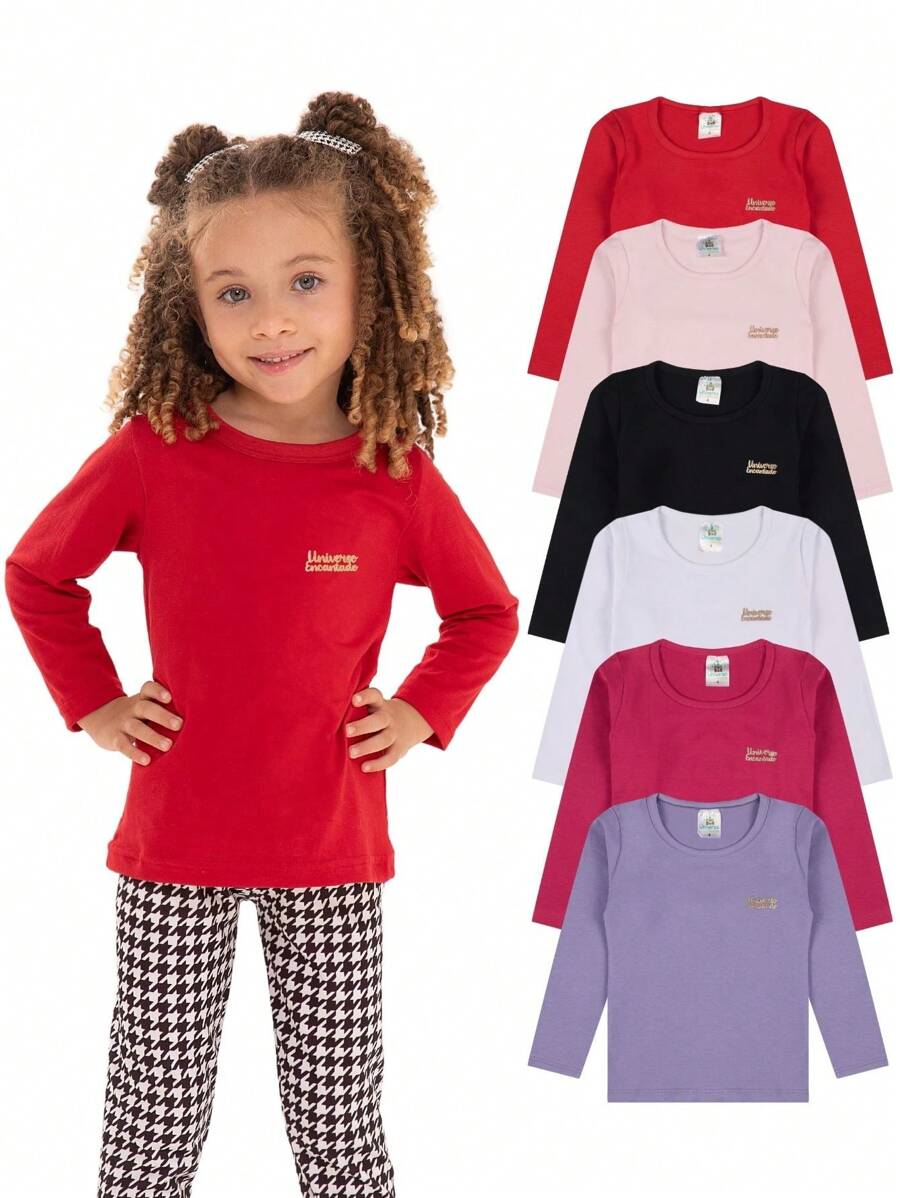 Kit 3 Blusa Manga Longa Infantil Menina Tamanhos 2 ao 10