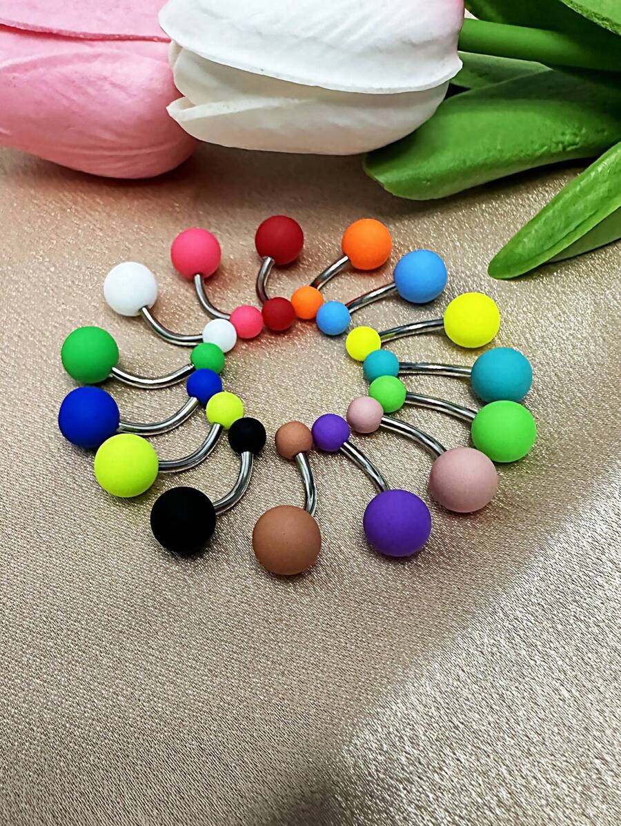 Bauchnabel-Piercing in Barbell-Form, hypoallergen, modisches Design mit seidig-glatter Textur und 15-farbiger Mischung aus Acryl und Edelstahl, ideal für den täglichen Gebrauch von Frauen und für Anlässe wie Hochzeiten, Muttertag usw.