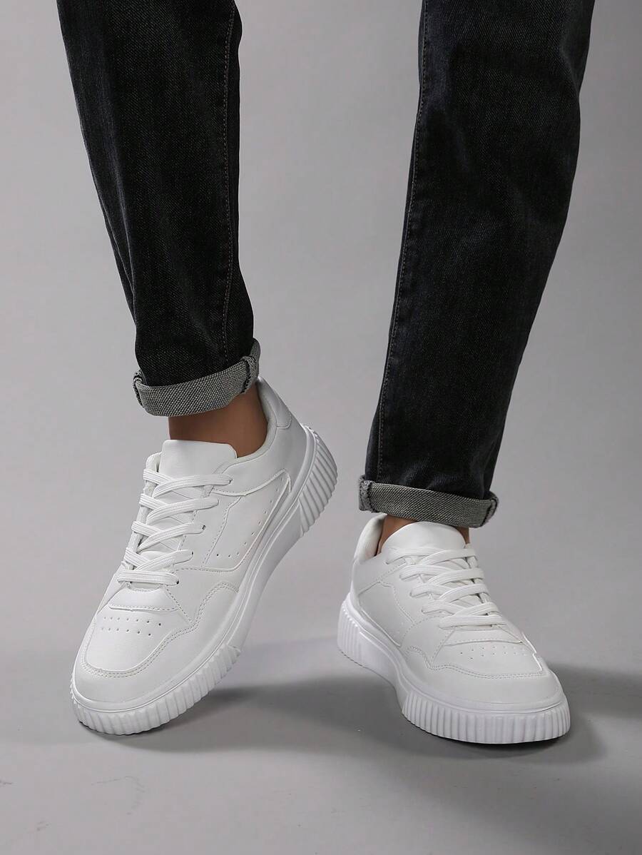 Scarpe da skate da uomo allaperto traspiranti in basso con lacci, bianche, leggere, versatili, stile campus, scarpe sportive alla moda