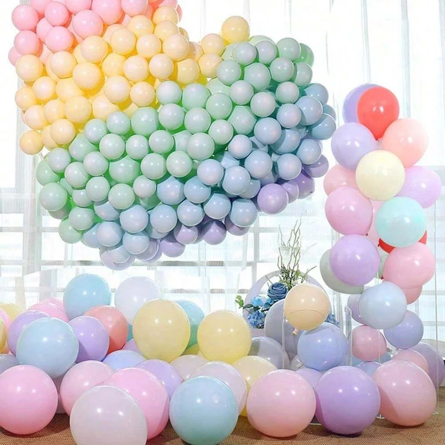 100 piezas Globos de látex de 10 pulgadas de colores pastel, globos redondos de helio multicolor tipo macarrón para decoración de fiesta de cumpleaños, arcoíris, boda