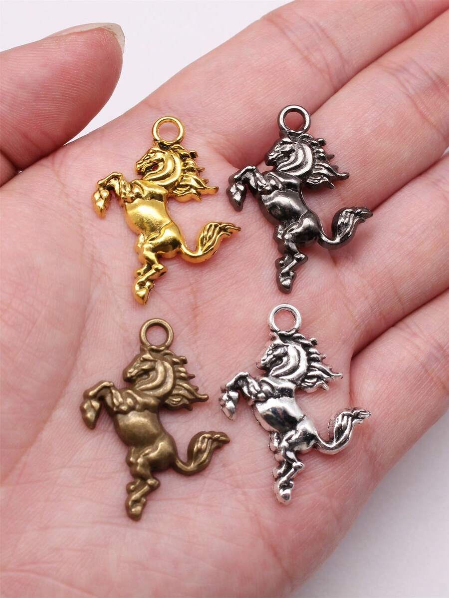 10 piezas/bolsa 32x24mm (1.26x0.94 pulgadas) 4 colores Colgantes con forma de caballo para hacer llaveros, pulseras, pendientes, collares y joyería DIY