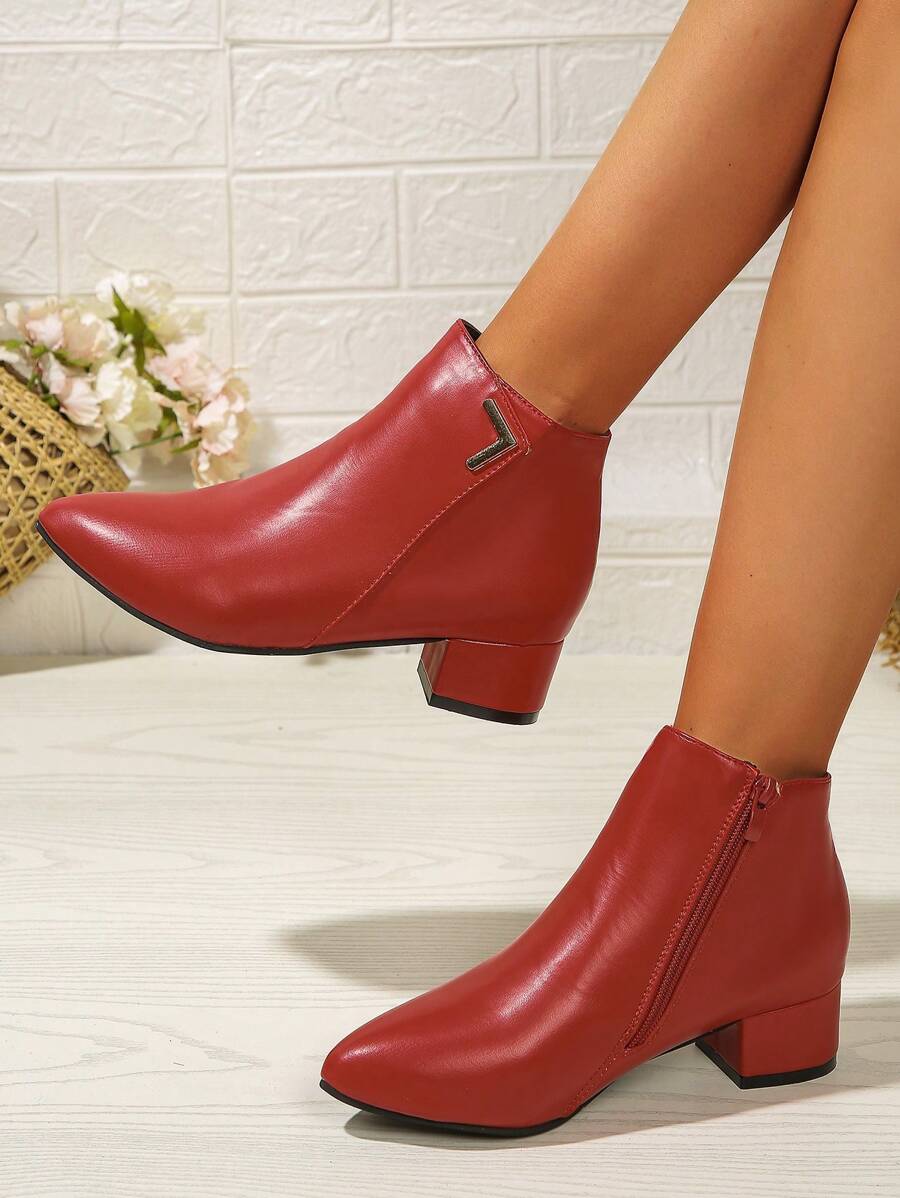 Red Pointed Toe Women's Chelsea Boots, Fall/Winter 2024 New Arrival, Mom Ankle Boots, Flat Boots