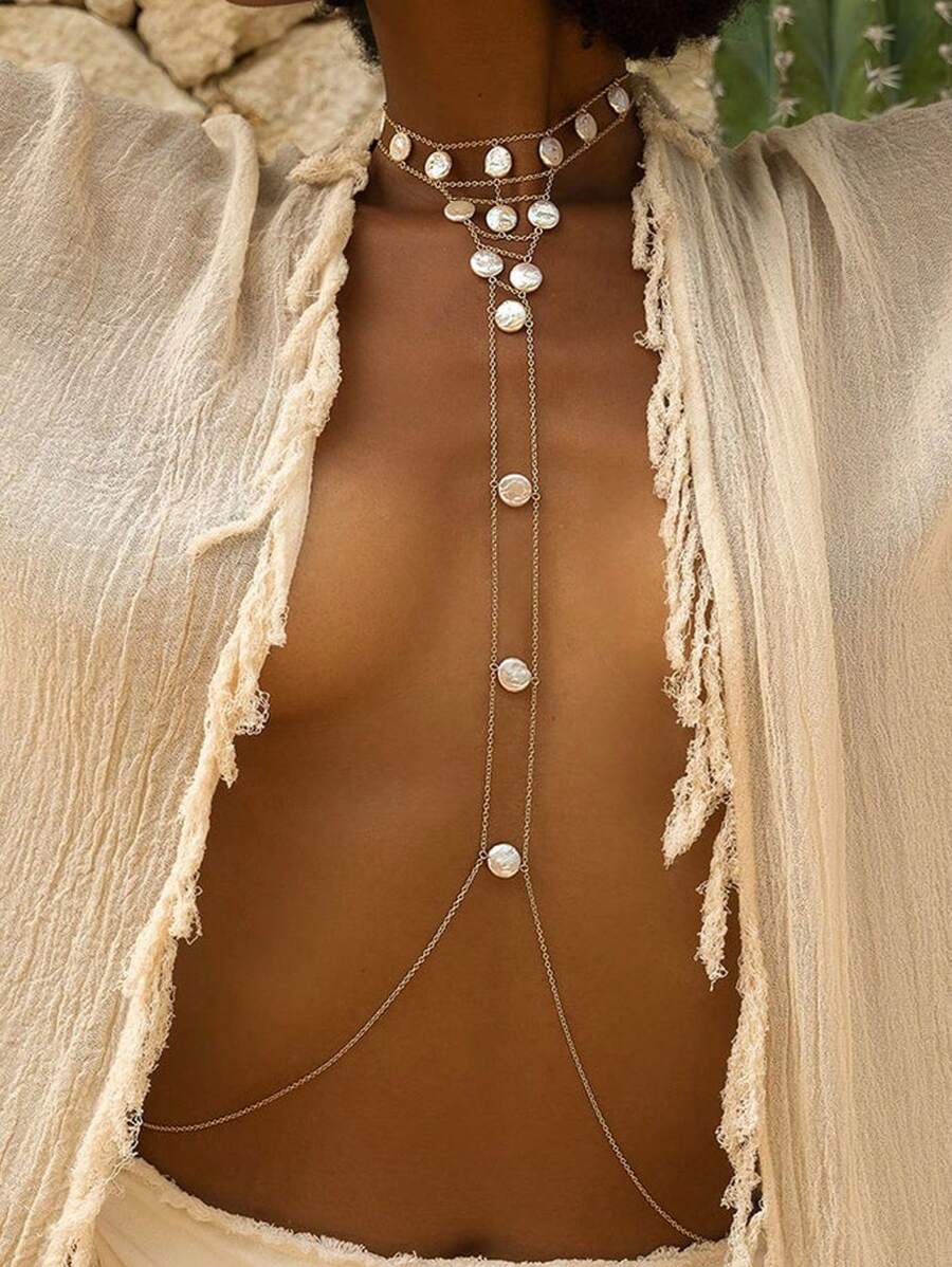Beach Metal Bikini Chest Chain Harness Dress Clothing Women Festival Bra Crystal Body Jewelry Necklace Prom Party