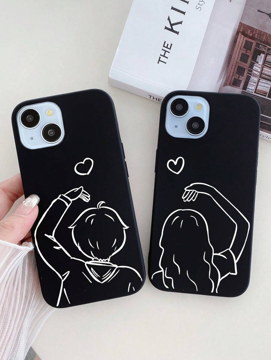 2 pièces Couple Coque compatible avec iPhone avec motif figure