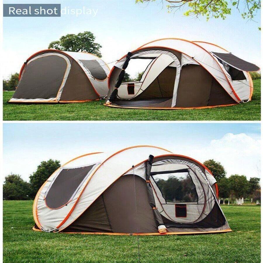 Outdoor Camping Zelt, wasserdicht und sonnenschutzend, tragbares automatisches Pop-Up-Zelt für 5-8 Personen, Familienzelt für 3-4 Personen, schnelles automatisches Öffnen Bootsform Zelt, Camping Angeln Strand Schutzzelt, 210D Oxford Stoff PU2000mm, Glasfaserstangen