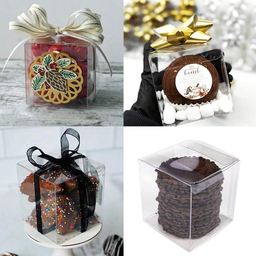 20 PCS Clear Favor Boxes Plastic Clear Gift Boxes Gift Boxes,Transparent, Small, Square, Storage Bins, Empty Boxed Containers, Wedding, Party, Birthday Present,