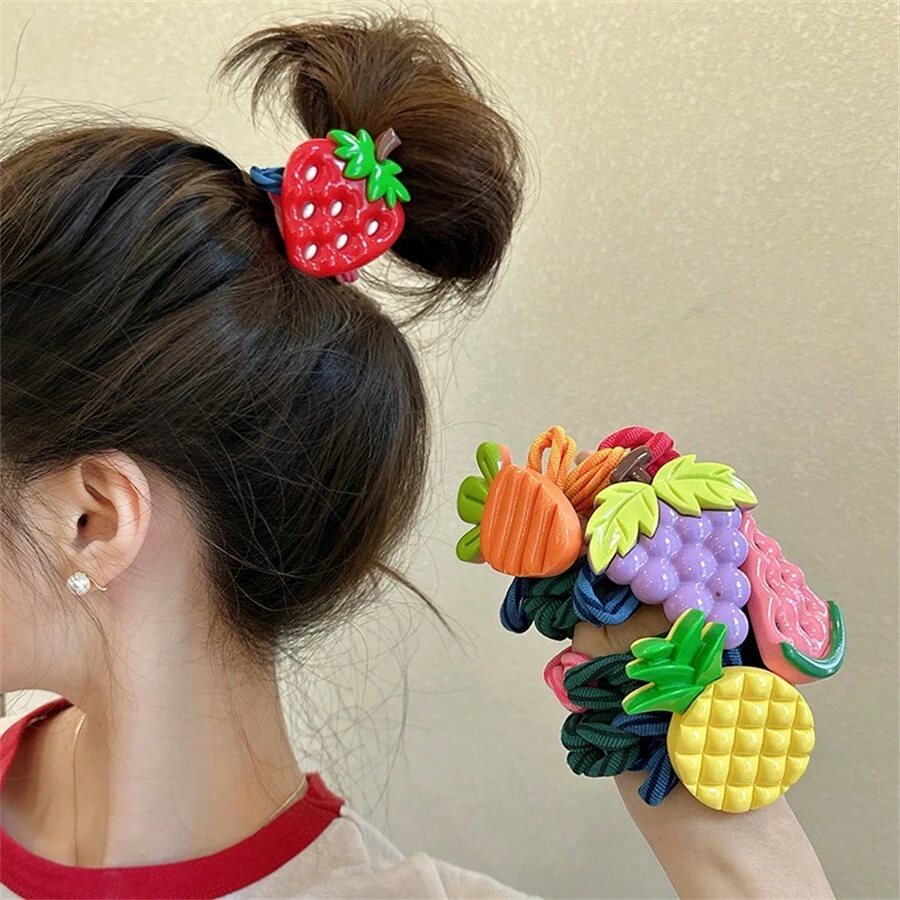 1 pezzo Elastico per capelli a fantasia di frutta (fragola, anguria, ananas), accessorio per capelli casual da donna, fermaglio per coda di cavallo, elastico per capelli
