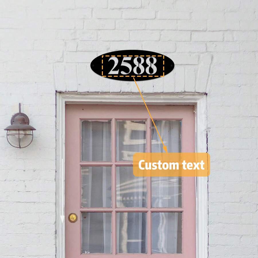 1 pieza Placa personalizada de número de dirección de metal, señal de dirección ovalada personalizada, placa minimalista de número de puerta, señal numérica personalizada para decoración del hogar, decoración de pared