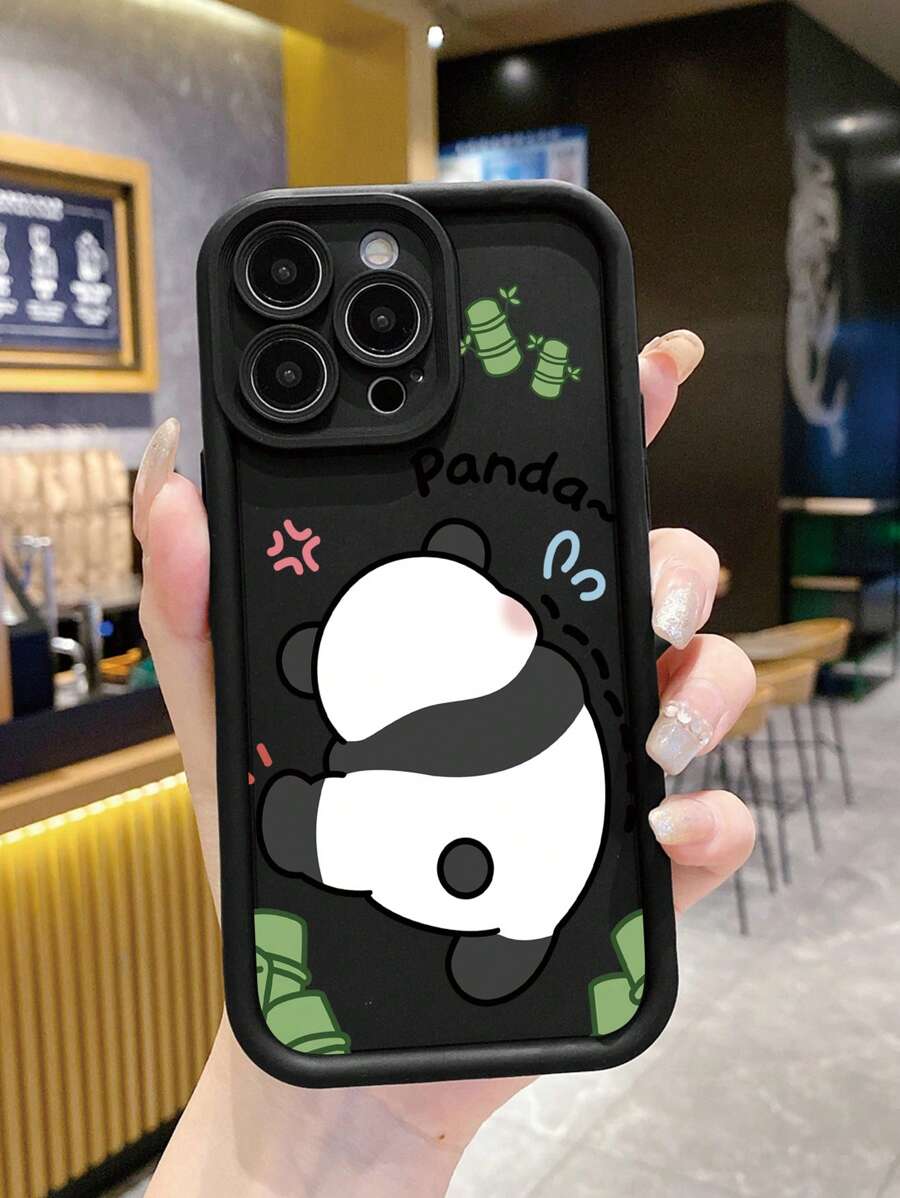 Cute Stuff 1pc Cute Panda Dance Pattern Anti-Fingerprint Black Corundum Mobile Phone Case Compatible With Apple/Samsung/Xiaomi/TECNO/Infinix/Vivo/Oppo