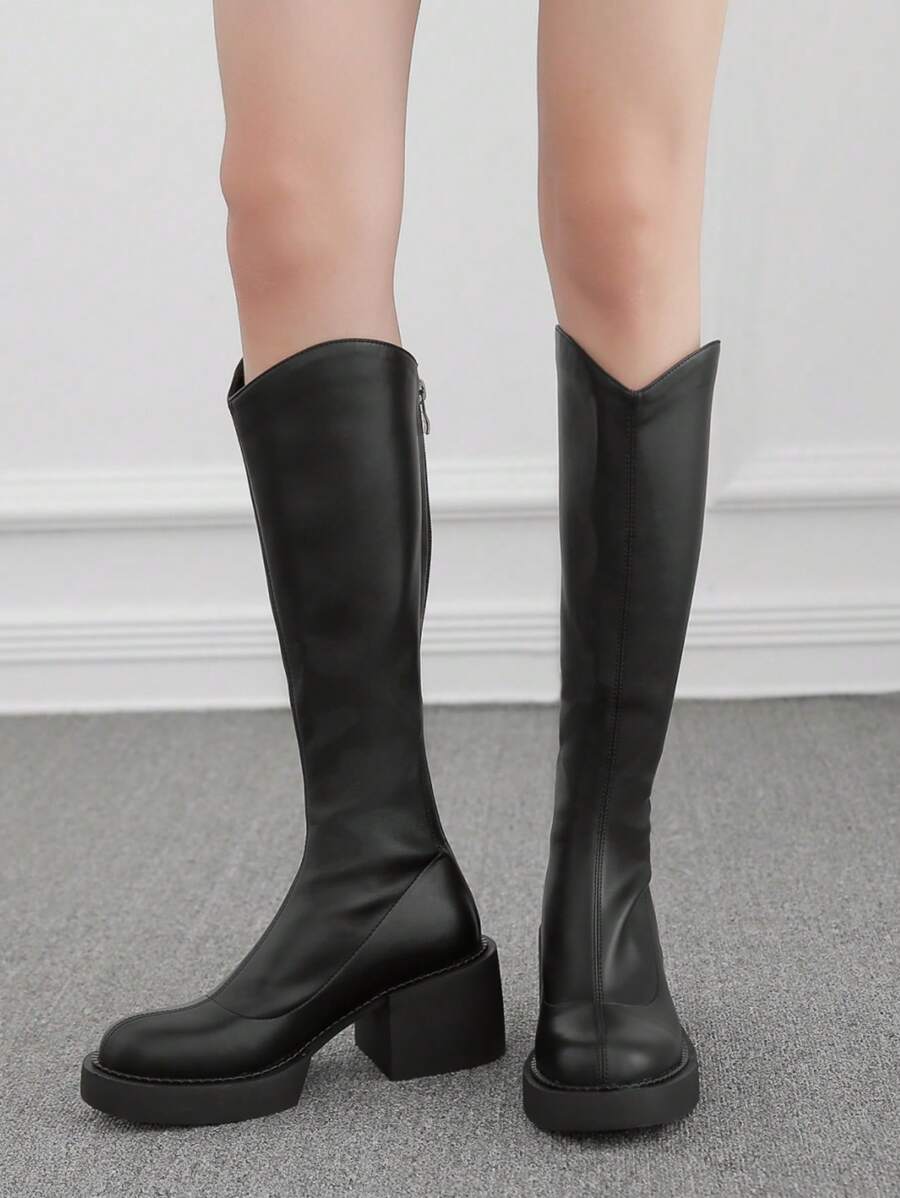 2024 New Thick Heel Thigh High Boots For Women Over-The-Knee High Boots Thick Sole Slim Boots For Autumn Winter