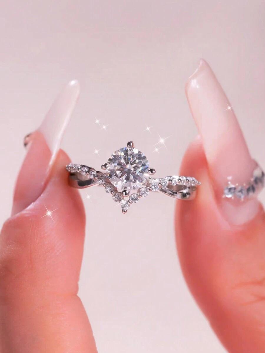 Unique Design Luxury S925 Sterling Silver Crossed Diamond Engagement Ring, Suitable For Engagement, Wedding, Party, Daily Wear, Gift For Bride, Jewelry Box Style Varies Randomly