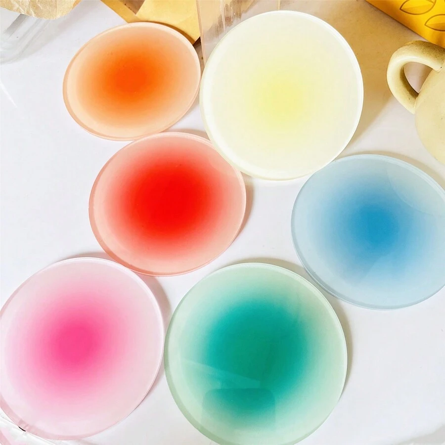 1pc Acrylic Coaster, Anti-Scald, Round, Gradient Candy Color, Ins, Shooting, Props, Decorative Ornaments, Heat Insulation Mats, Table Mats