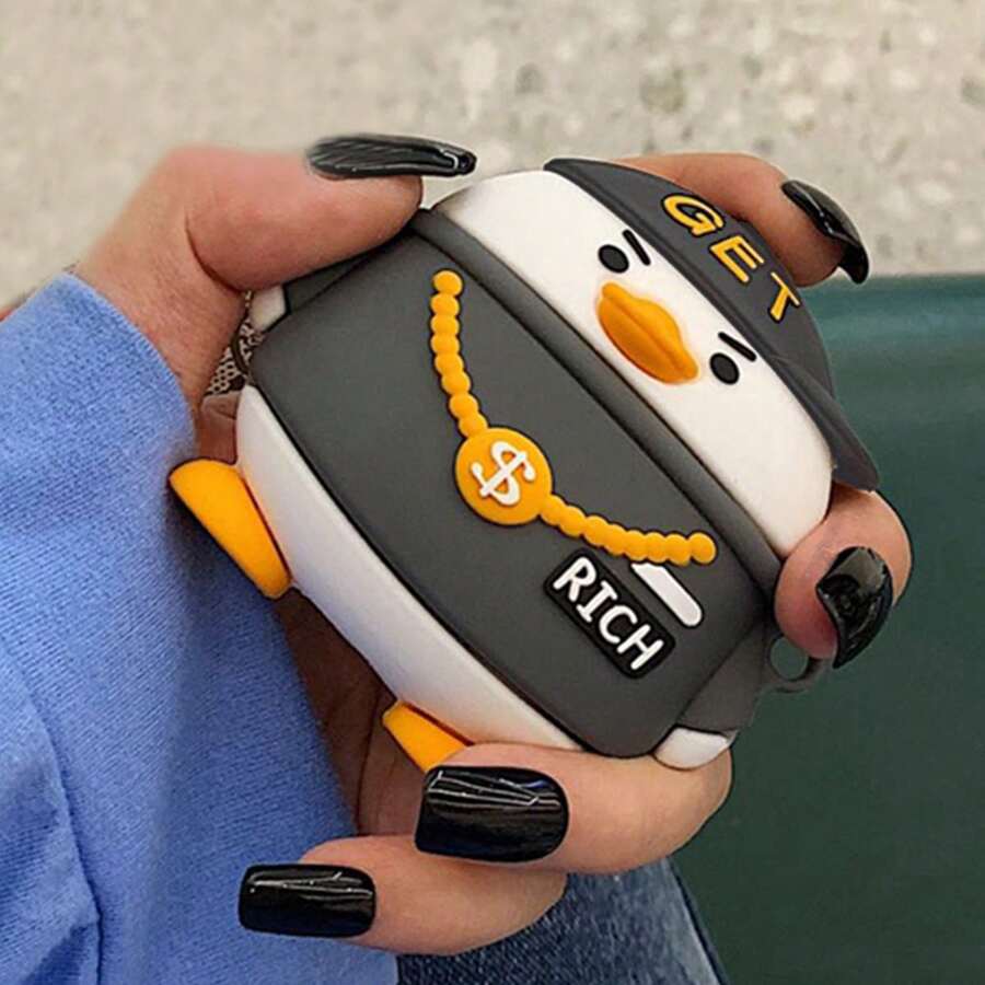 Cute Apple Grey Duck Cartoon Rich Duck Airpods 1/2/Pro/3 Bluetooth Earphone Protective Case, Christmas Gift For Women/Men/Adults