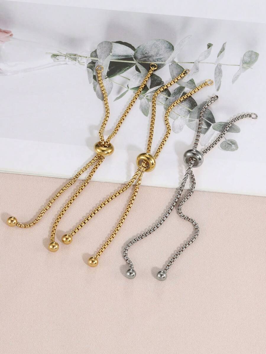Pulseira ajustável com 3 contas de aço inoxidável e silicone, acessório para fazer joias faça você mesmo