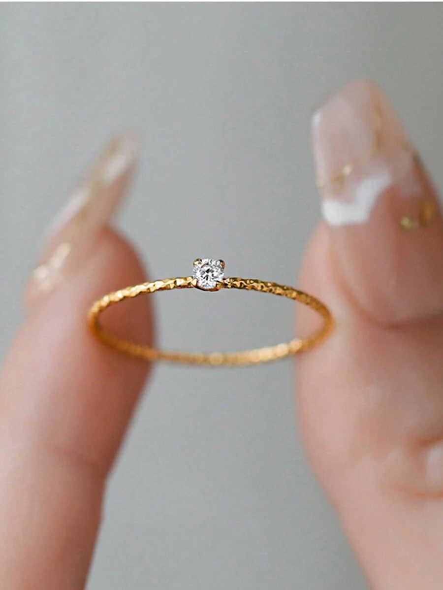 Luxurious Minimalist Micro Diamonds 18K Gold Plated Ring, Sparkling Starry Sky Fashion Jewelry