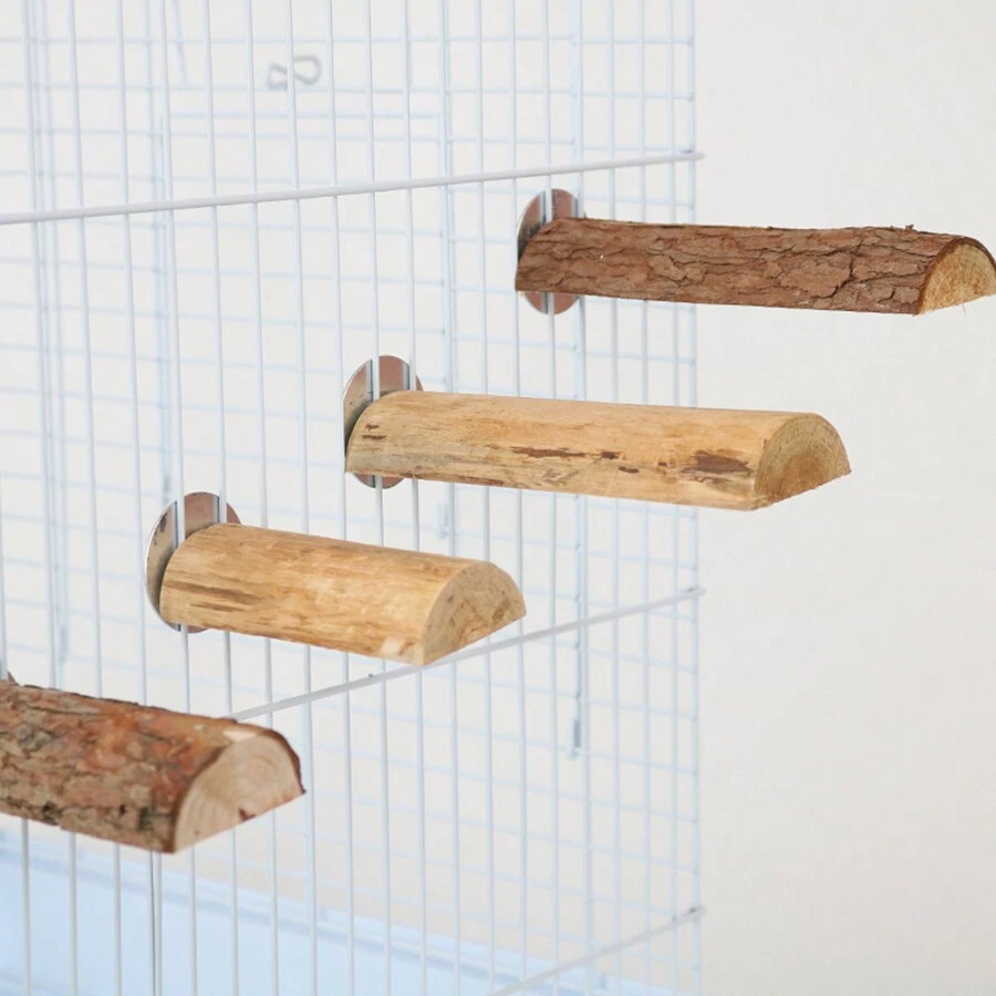 Soporte de madera de abeto natural para loro, barra sólida de madera, plataforma de descanso, trampolín para jaula de aves, accesorios de juguetes para aves