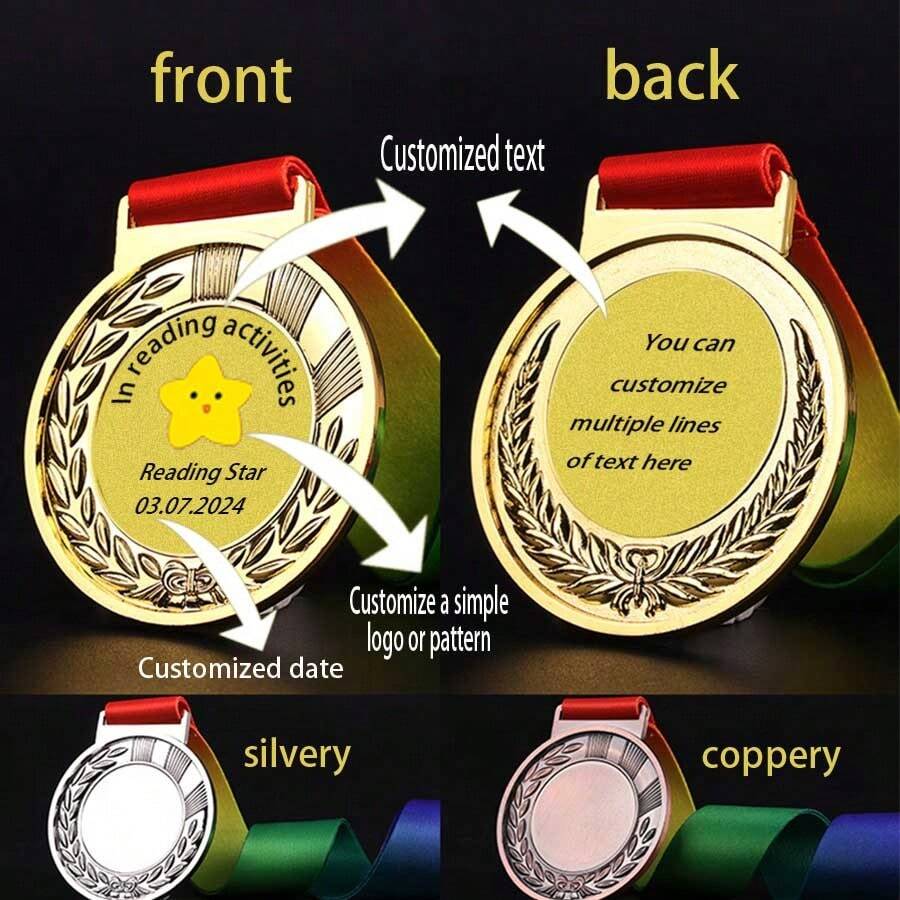 1 pieza Etiqueta de metal personalizada, Medalla con marco de trigo, Material de aleación de zinc, Medalla de premio infantil linda, Premio de competencia infantil, Insignia de honor de de maratón deportiva, Se puede usar como regalo para motivar a los niños, Regalo de cumpleaños, que incluye cuerda colgante de colores, Multiusos, Anti-moho, Decorativa, Reutilizable, Exquisita, Con estilo, de alta calidad, Adorable, Moderna, Personalizada, Única, Ideal como regalo para él, Ideal como regalo para ella, Ella, Novio, Novia, Papá, Mamá, Familia, Amigos, Hijo, Hija, Niños, Para aniversarios, Para cumpleaños, Para inauguración del hogar, Para graduación, Cocina, Comedor, Dormitorio, Oficina, Sala de estar, Hogar, Jardín, Salón de té