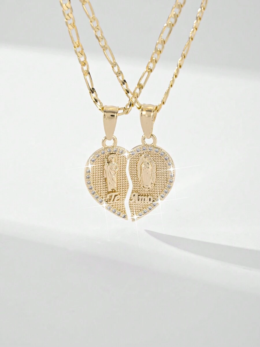 1pc Elegant & Simple Copper Zirconia Embedded Virgin Mary & St. Jude Affectionate Heart Shaped Pendant Necklace, Best Wishes Gift Box, Suitable For Friends, Daily & Holiday Wear, Prayer Valentines,Mom,Mother,Mother's Day,Gift