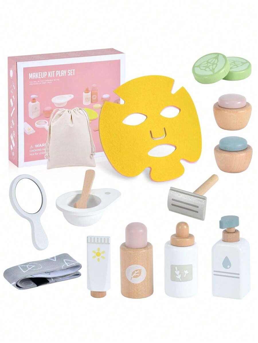 Juego de maquillaje y máscaras de madera de juguete para niñas - Fomenta la creatividad, la confianza y el juego seguro - Regalo ideal para mentes creativas