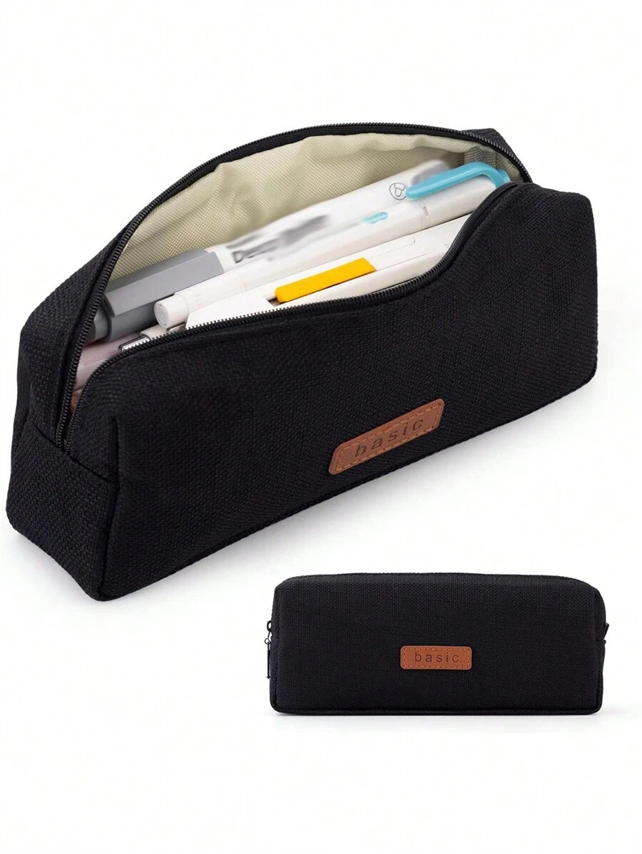 1 pieza Estuche para lápices de capacidad grande de una sola capa, estuche de lino cuadrado para estudiantes de secundaria, bolsa de papelería sencilla, de vuelta a la escuela, útiles escolares, estuche para lápices, mochila escolar