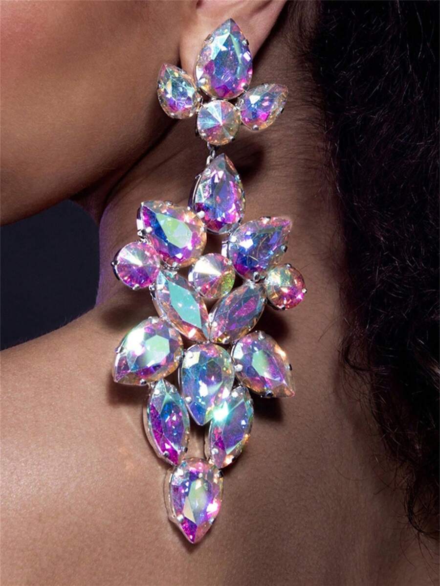 1pair Exaggerated Rhinestone Earrings, Formal Jewelry For Women