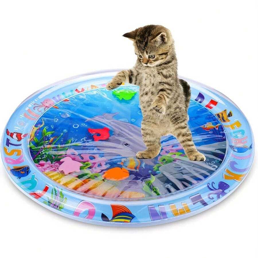 Thickened Water Sensor Play Mat For Pets, 2024 New Sensory Water Play Mat For Cats, Cooling Mat For Cats, Water Sensor Mat For Cats Dogs Cool Comfort Inflatable Tummy Time Water Mat