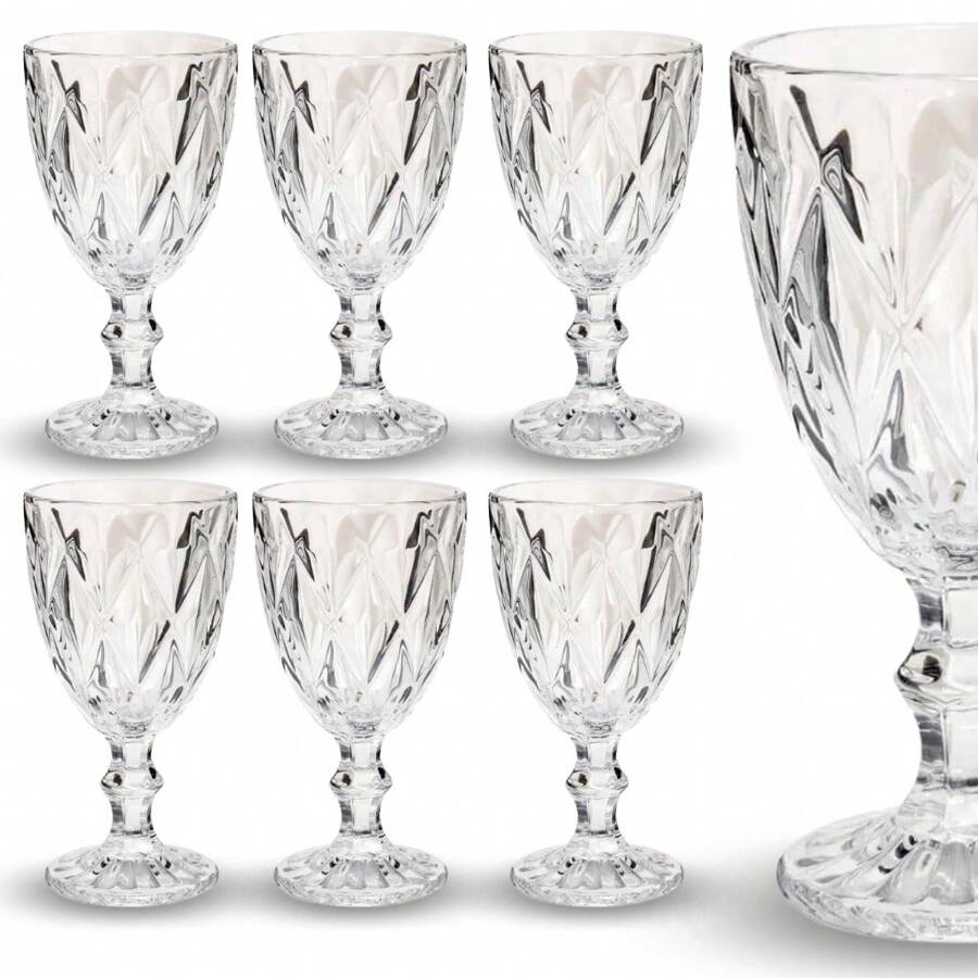 6 Copos Transparente Taças Diamante 260ml Para Agua Vinho