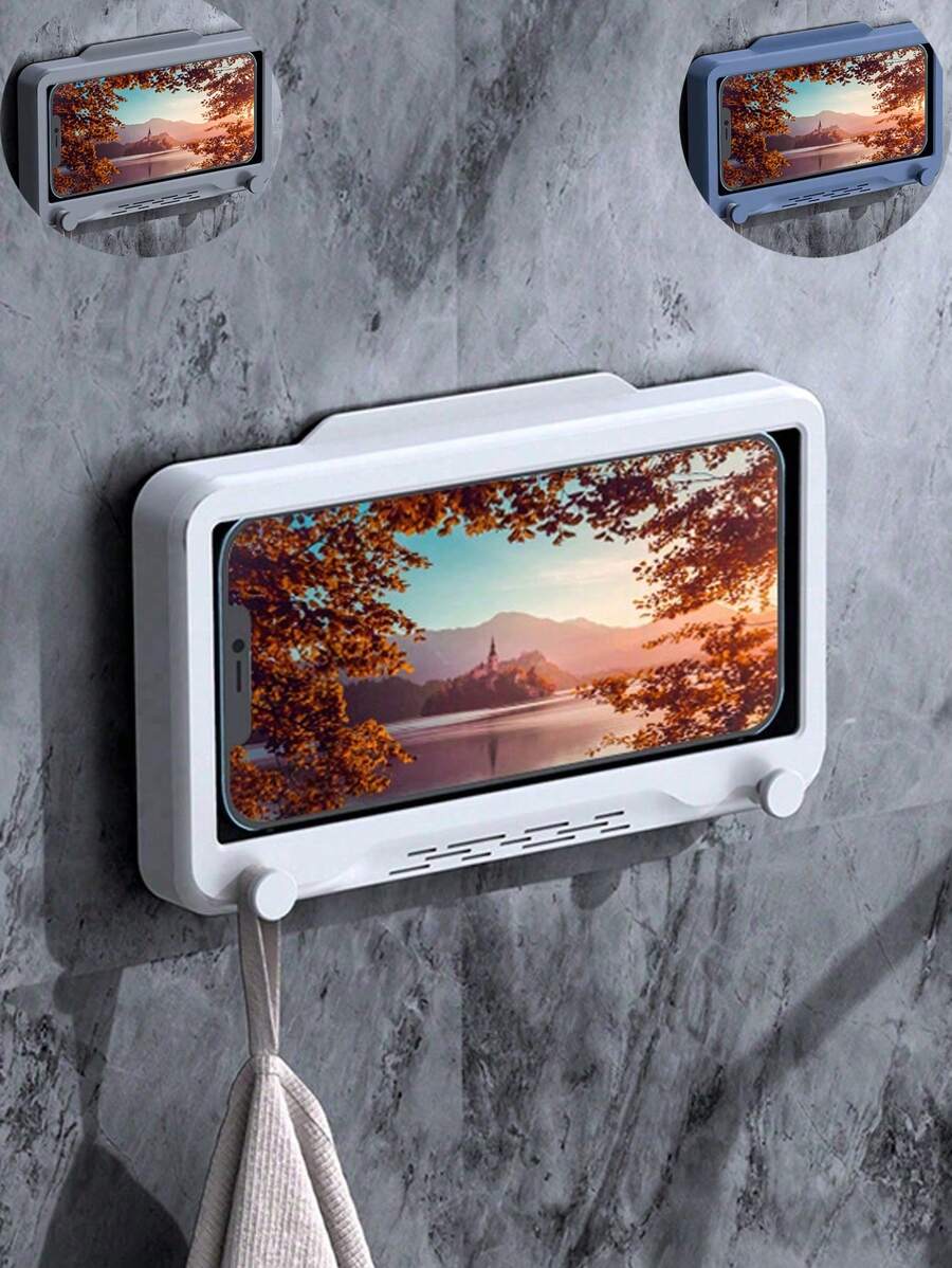 1pc Waterproof Anti-Fog Bathroom Phone Holder, Rotating/Fixed No-Drill Wall-Mount Phone Stand For Shower Video, Fit For Phones 6.5 Inches Or Less, Touch Screen Compatible Bathroom Decor Fall Decor Bathroom Accessories Bathroom Organizer Back To School