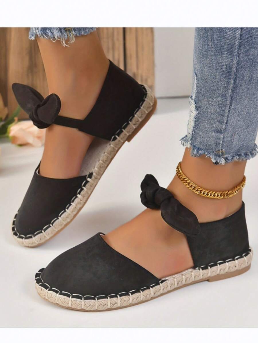 Shoes Women's New Spring Summer Rope Black Breathable Cloth Hollow Bow Flat Shoes Casual Women's Shoes