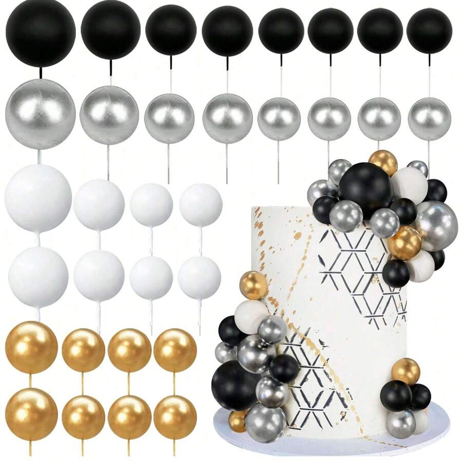 32 pièces Boules de décoration de gâteau, lot de sélection de gâteau à boule, boules de perle colorées pour décoration de gâteau, inserts pour cupcakes, décoration de gâteau pour thème de fête d'anniversaire, cadeau de mariage, décoration de gâteau