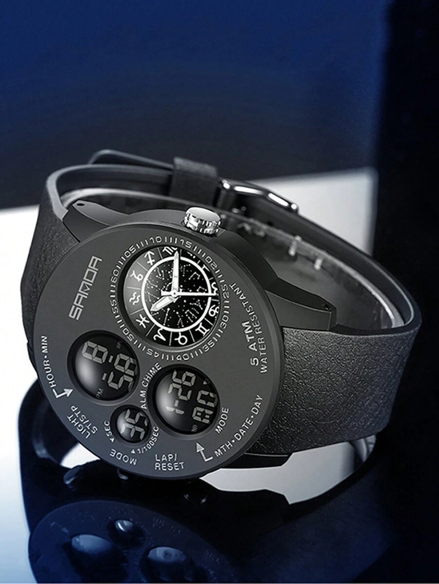 SANDA New Arrival Fashion Cool Men's Watches Outdoor Sports Running Fishing Hiking Camping Electronic Wristwatch Constellation Dial Design Military Multifunctional Waterproof Wristwatch Calendar Week Alarm Clock 12/24 Hour Stopwatch For Christmas Birthday Halloween Thanksgiving Gifts
