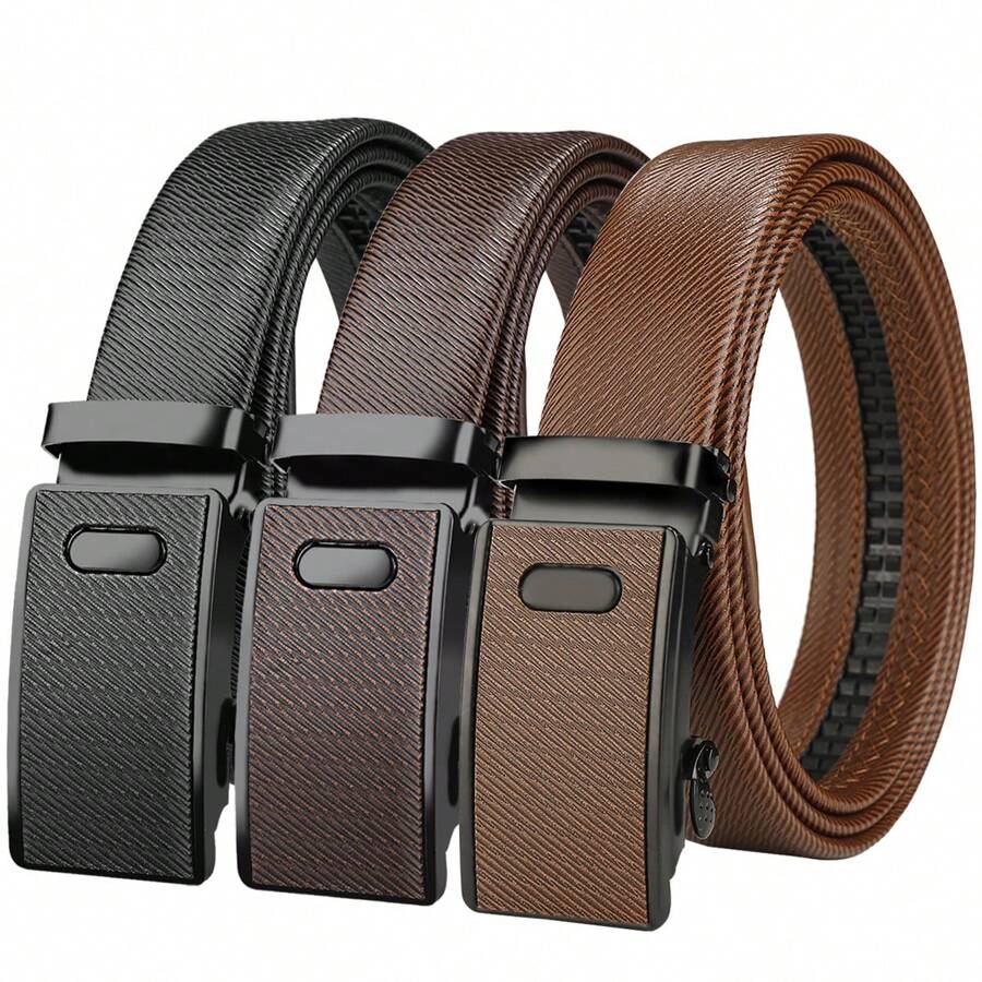 1 stuk heren casual leren riem met metalen automatische gesp, luxe merk zakelijke werkriem zomer, school