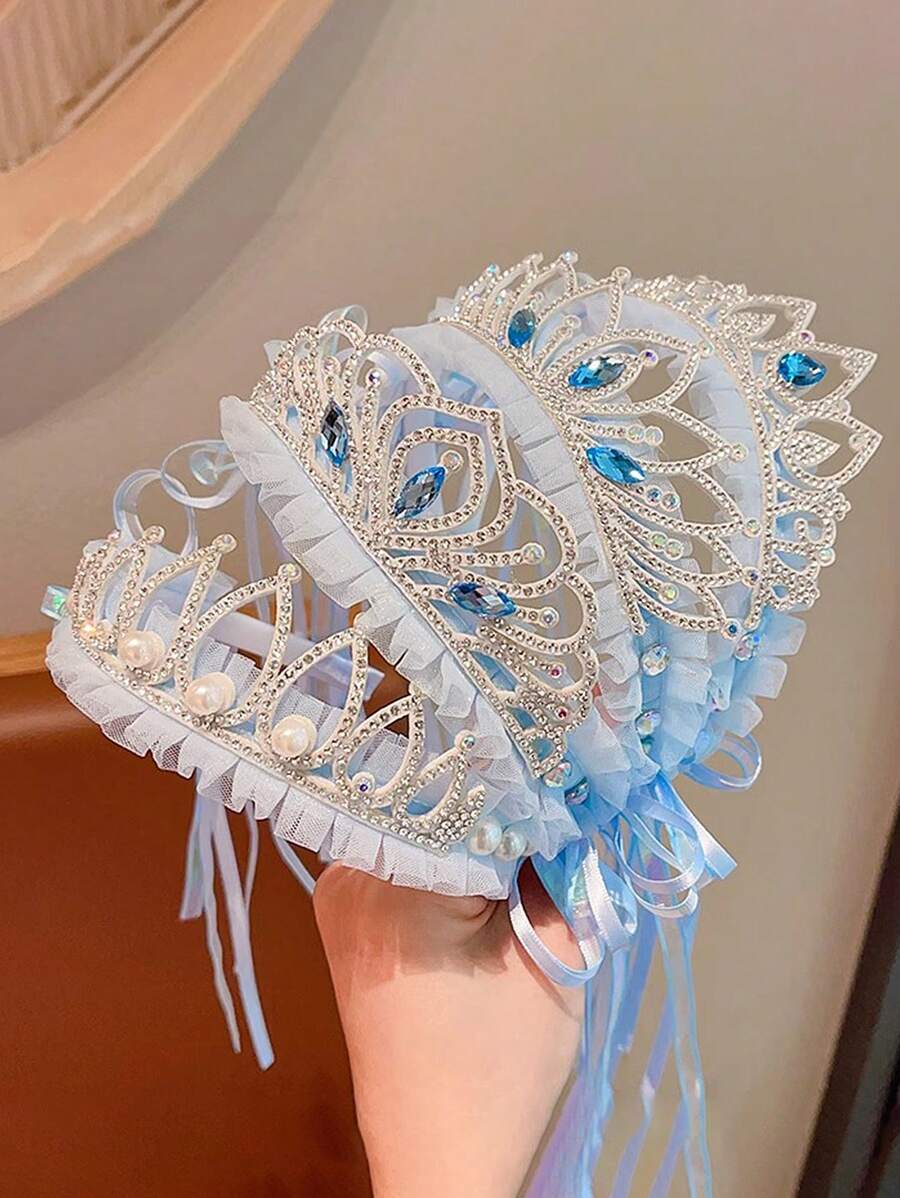 1 pezzo Copricapo a corona con fiocchi di neve blu per ragazze, accessorio per capelli da principessa di Frozen