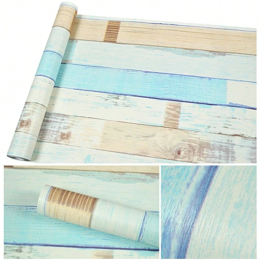 1 Roll Self-Adhesive Wallpaper Sticker Brick Wood Peel And Stick Wallpaper Faux Wood Contact Paper 17.7in*33ft Cover 48 Sq Ft