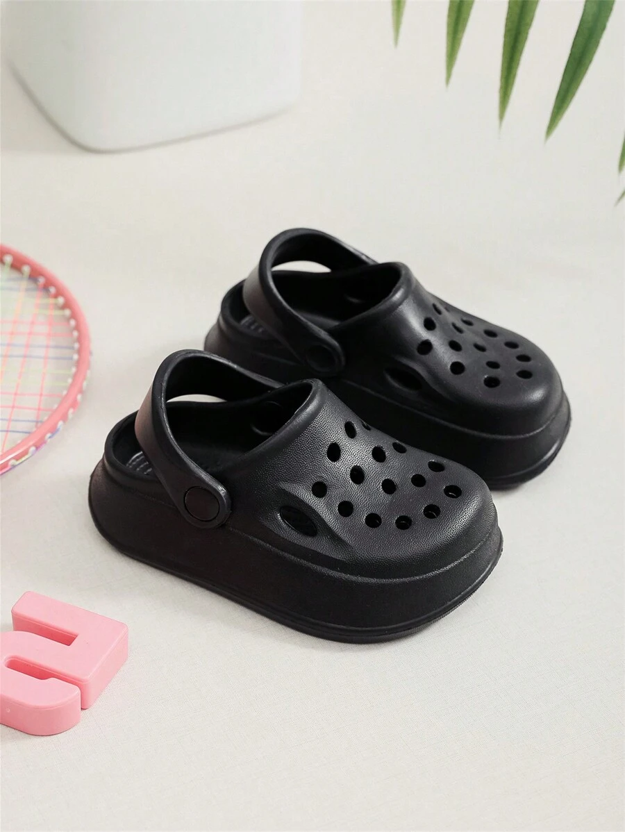 Unisex Kid's Solid Colour Hollow Out Chunky Clogs, Comfy Non Slip Casual Soft Sole Slippers For Boy's & Girl's Outdoor Activities