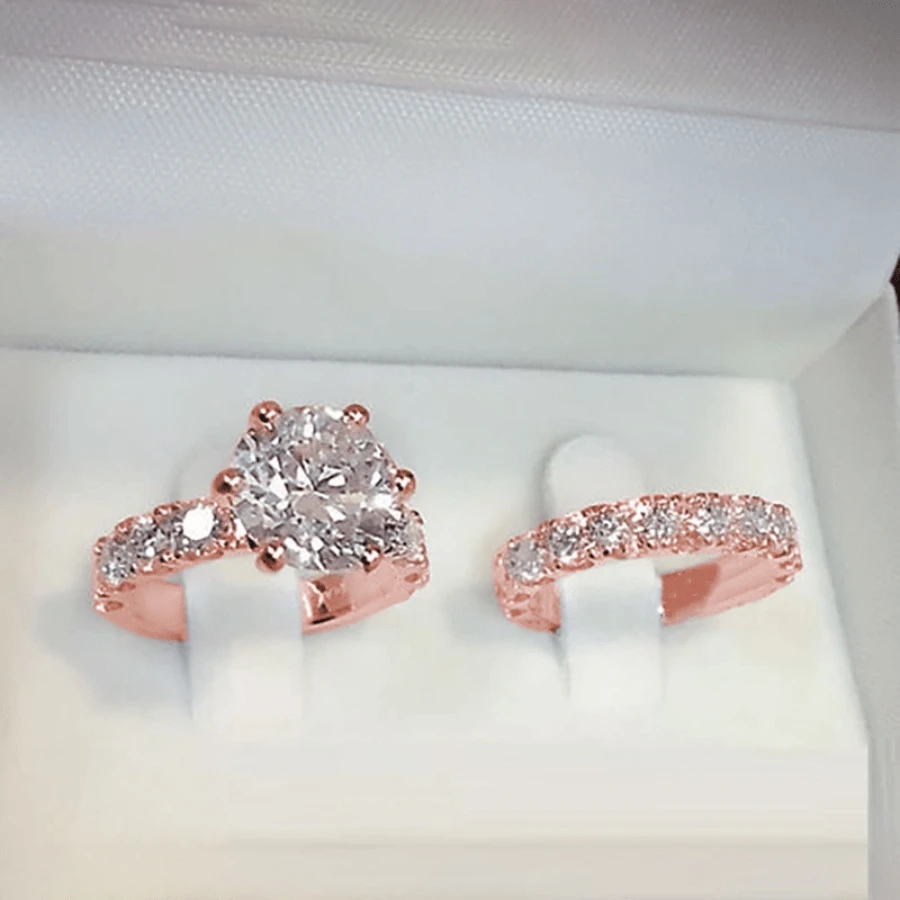 2 Stücke elegante stapelbare Ringe mit glänzendem Zirkonia besetzt, Symbol für Schönheit und Adel, Verlobungs-/Eheringe, Luxusschmuck