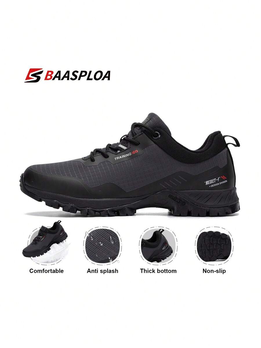 baasploa 2025 New Men's Waterproof Non-Slip Hiking Boots, Plus-Size Outdoor Hiking Shoes, High-Quality Rubber Hiking Shoes