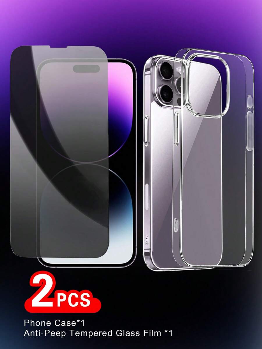 2pcs Compatible With IPhone 11 Mobile Phone 1pc Full Screen Anti-Peep Tempered Glass Screen Protector + 1pc Apple Camera Lens Protective Film 9H Hardness, Transparent, Scratch-Resistant, Shockproof, Waterproof Compatible With IPhone 11/12/13/14 Pro Max/15 /16Pro Max