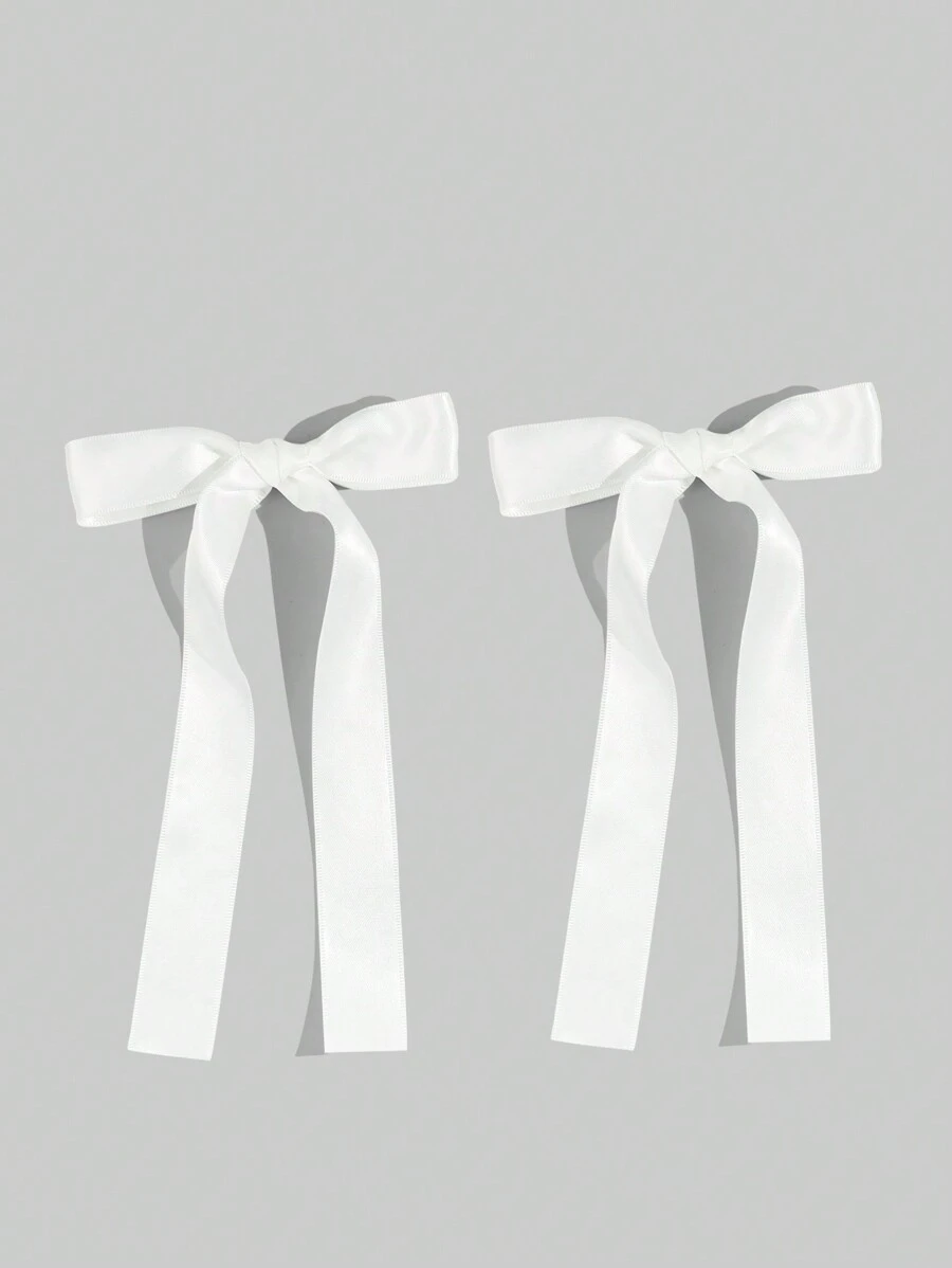 2pcs Solid Color Satin Bowknot Hair Clips, Minimalist Design For Daily Wear Valentine's Day Valentines Claw Clips Hair Claws Hair Barrettes
