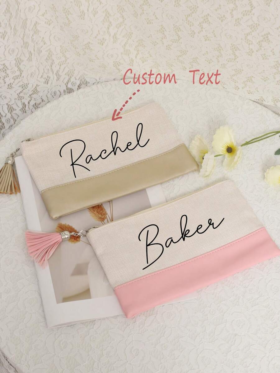 1pc Personalized Makeup Bag, Custom Zipper Pouch, Bridesmaid Gift, Bridal Party Gift, Personalized Bachelorette Gift,Makeup Bag, Monogram Canvas Bag,Custom Cosmetic Bag To Match Tote,Travel Jewelry Pouch For Women